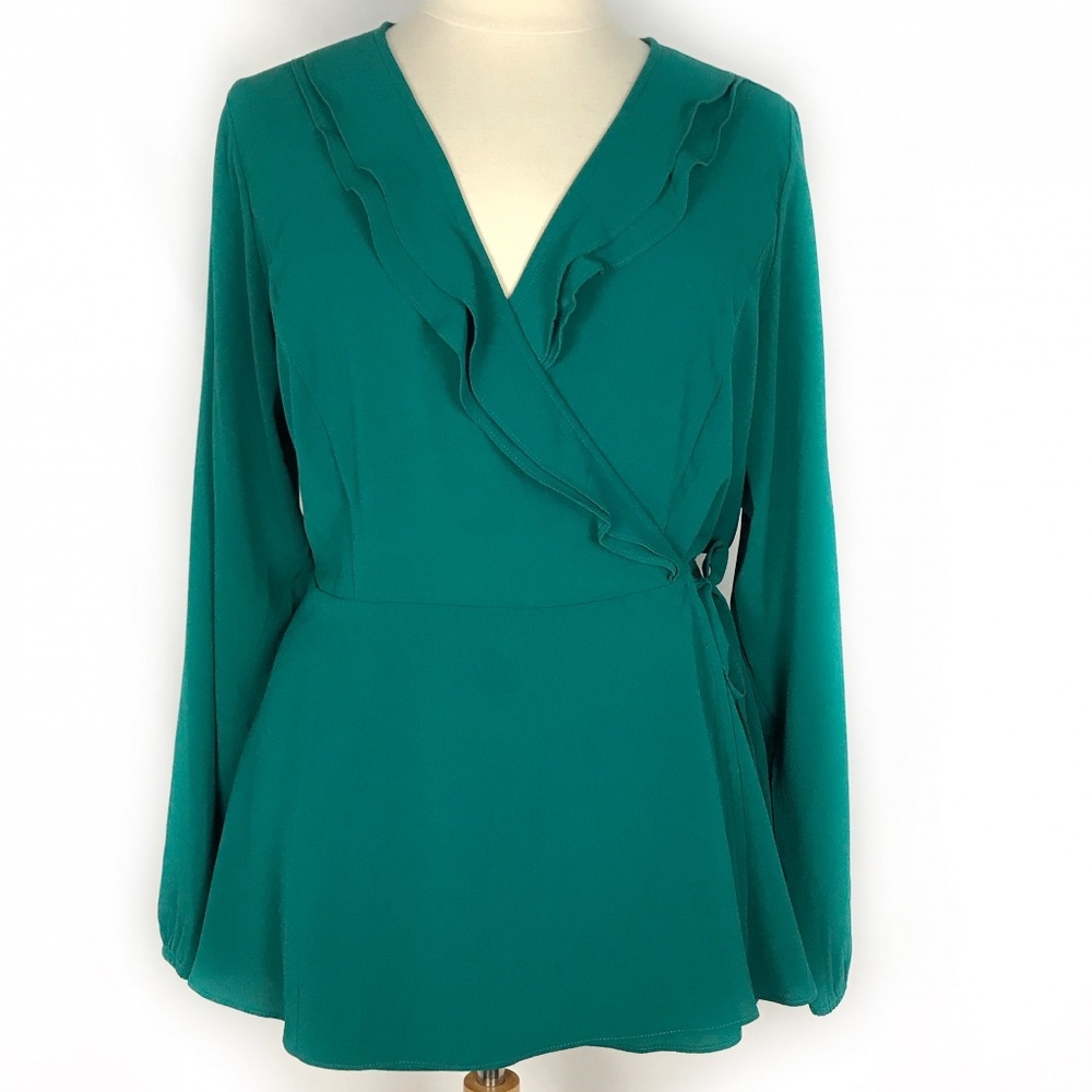 City Chic Women Green Long Sleeve Wrap Shirt Sz 20